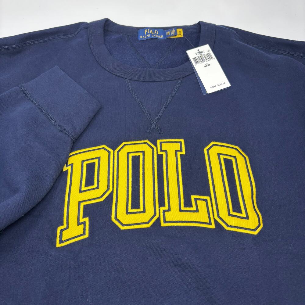 Polo Ralph Lauren 4XB Navy Blue Crewneck Long Sleeve Embroidered Sweater NWT